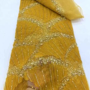 2025 Latest Nigerian Beaded Lace Fabric Hand Beaded Lace Fabric Luxury French Embroidery sequins Lace Fabric For Wedding