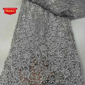 2025Latest Best Quality Luxurious Elegant Soft Mesh lace With Lots Beads Fabric For Wedding Evening Dresses NN1863_R