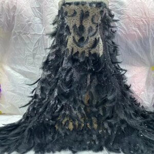 8 Colors High Quality Ostrich Feather Shinny Embroidered Rhinestone Crystal Fabric French Tulle Party Evening Dress Material
