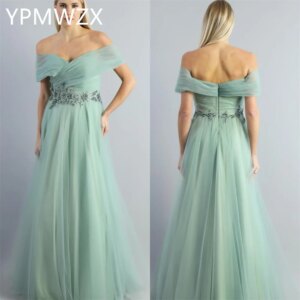 Customized Evening Dress Party Occasion Formal Prom Gown YPMWZX Off-the-shoulder A-line Floor Length Skirts Draped Bespok
