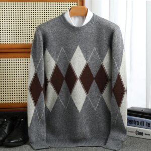 Diamond-thickened Autumn/Winter new 100% Merino wool cashmere sweater men’s half turtleneck pullover warm bottom knit shirt top