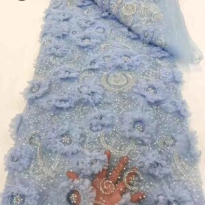 2025 High Quality African Beaded Lace Fabric French 3D Floral Sequin Embroidery Beaded Tulle Fabric Nigerian Wedding Party Dress