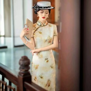 High Quality High-End Real Silk Cheongsam Qipao Summer Women’s 2024 New Retro Modified Version Interwoven Dress Young