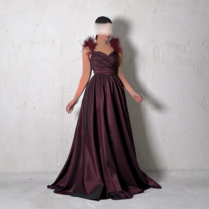 Customized Feathers Sweetheart Satin Prom Gowns Draped Sweep Train A-line Evening Dresses Pleat Party Dresses