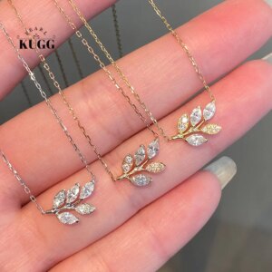 KUGG 100% 18K White/Yellow/Rose Gold Necklace Elegant Style Real Natural Diamond Pendant Necklace for Women High Wedding Jewelry
