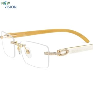 High End White Diamond Buffalo Horn Natural Black Cow Horn Glasses Legs Fashion Optical Frameless Myopia Reading Eyeglass Frame