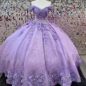 Customized Lavender Off Shoulder 3D Flower Quinceanera Dresses Ball Gown Bead Appliques Birthday Luxury Dress Formal Gown