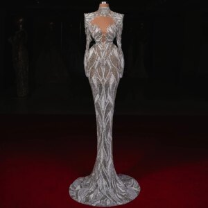 New Slim Ivory Beaded Mermaid Party Prom Dress Tassel Heavy Crystals Evening Dresses High Neck Cocktail Party Dresses Customized