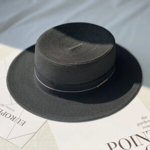 New white flat top hat with large brim Summer travel black