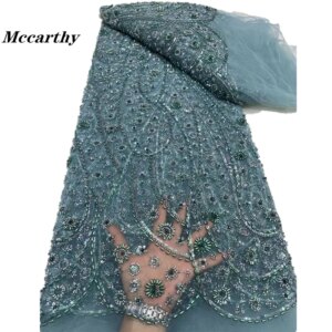 Luxury African Lace Fabric 2024 High Quality French Sequins Embroidery Handmade Beads Tulle Mesh Lace Fabric For Party Dress