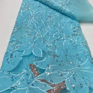 2025 Fashion African Luxury Beaded Tulle Lace Fabric French Sequins Embroidery Fabric For Women Christmas Party Dresses XC