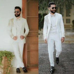 Elegant Appliques Men Tuxedos 2 Piece Set Jacket Pants Notched Lapel Wedding Suits Groom Wear Formal Party Suit Customized