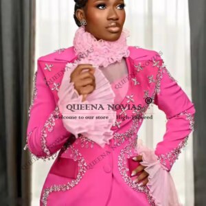 Luxury Bride Of Mother Dresses Customized Rhinestones Beaded Women Pants Suits Single Breasted Prom Blazer Laides Party Clothing