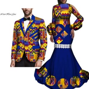 2 Piece Set African Print Couple Clothing for Lovers Men’s Blazer Women’s Party Maxi Dress Couple Clothes for Wedding 6XL WYQ273
