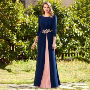 Elegant Mother of the Bride Dresses for Weddings 3/4 Sleeves Navy Blue Wedding Guest Gowns for Women A Line Applique Formal Gown