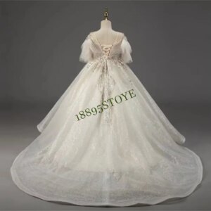 Custom madeLuxury Arabic Ivory White Flower Girl Dress Pearl Beaded Princess Gown Kids Wedding Birthday Party Pageant Prom Dress