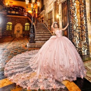 Customized Light Pink Off Shoulder Quinceanera Dres applique Tull Lace 3D flower Bow vestidos de 15 Quinceanera 