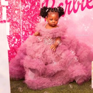 Dusty Pink Girls Birthday Party Dresses Beaded Ruffles Pearls Flower Girl Dresses Baby Kids Ball Gowns for Photo Shoot