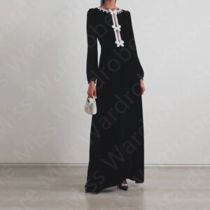 Customized Classic New Prom Dresses Black Long Sleeves Wedding Party Dresses Round Neck Beading Evening Gowns 2024 Floor Length