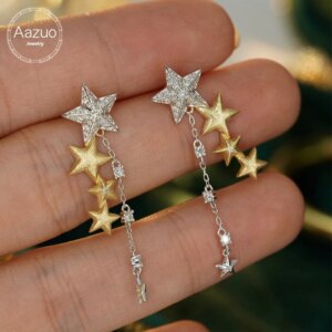 Aazuo 18K White Gold Yellow Gold Real Diamond 0.46ct Fairy Star Drop Chain Earring Gift For Women Engagement Dinner Party Au750