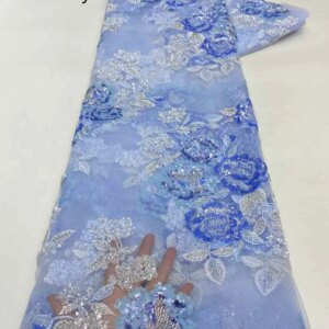 Bule African Groom lace Fabric 2025 High Quality Lace Sequins Embroidery French Beaded Tulle Laces For Nigerian Wedding Dresses