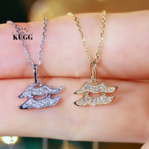 KUGG 100% 18K White or Yellow Gold Necklace Elegant Aquarius Design Real Natural Diamond Pendant Necklace High Women’s Jewelry