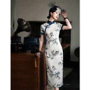 Old Shanghai Retro National Style Improved New Chinese Long Cheongsam Qi Pao Summer Ladies’ Banquet Daily