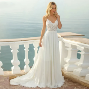 Bohemian Bridal dress Elegant romantic V-neck backless lace applique Italian suspender Wedding dress De mariaceme custom