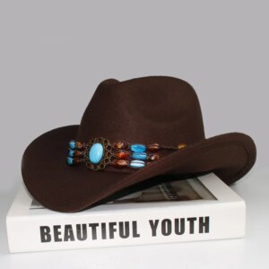 decoration all-match woolen cowboy hat for men and women with large brim wide warm