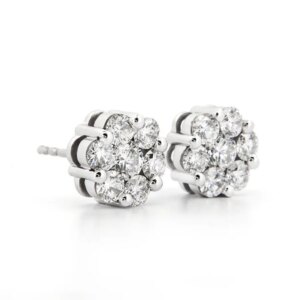 AGI Certified 2.00ctw Lab Diamond Floral Cluster Stud Earrings in 14kt White Gold