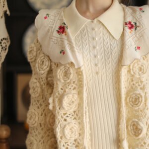 102cm Bust Spring Autumn Women Fairy Delicate Handmade Crochet Flowers Mori Kei Girl Loose Knitted Woolen Sweaters Cardigans