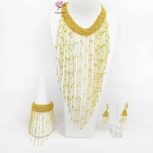 Dubai New 24K Gold Plated Necklace, Earrings, Bracelet for Women’s Wedding Party Jewelry Set DD10274