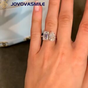 JOVOVASMILE Moissanite Diamond Ring 3ct 11x7mm Crushed Ice Pear 3 Carat 9x7mm Emerald Shape 14k Gold 2mm Solitaire Rings