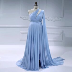 Elegant One Shoulder Maternity Photography Dress Cape Sleeve Maxi Gown Soft Mesh Pregnancy Shooting Outfit Baby Shower #18811-1