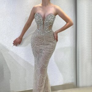 Eelgant Mermaid 2025 Evening Night Dress for Women Luxury Beads Design Arabic Formal Prom Wedding Party Gowns