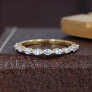 JY Jewelry Marquise Lab Diamond Ring 18K Real Gold Eternity Band Ring HPHT Lab Diamond Stackable Dainty Wedding Women Gold Ring
