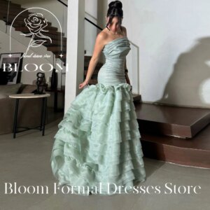 Bloom Customized Strapless Light Green Mermaid Formal Dress Elegant Ruffled Skirt Design Flowing Silhouette Perfect For Special