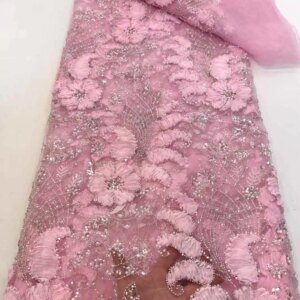 African Groom Lace Fabric 5 Yards with High-Quality Sequins Luxury Mesh Nigerian Wedding Material for Dress Sewing