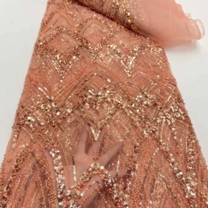 Elegant French Embroidery Elegant Beaded Lace Fabric African Nigerian Luxury Sequins Fabric For Wedding Dress DP45HN-21