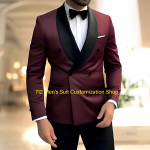 Burgundy Men’s Double-breasted Suit 2-piece Suit Groom’s Tuxedo Wedding Custom Suit Blazer Pants Shawl Collar Jacket XS-5XL