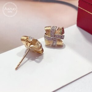 Aazuo Ins Fine Jewelry 100% 18K Yellow Gold Real Diamonds Lovely 3D Square Shape Stud Earring Gifted For Women Engagement Party