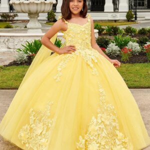 Yellow Mini Quinceanera Dresses Ball Gown V-neck Appliques Flower Girl Dresses For Weddings Pageant Dresses Kids Baby Customized
