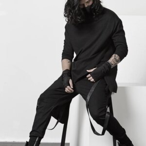 Design Sense T-shirt Fashion Trend Men Yamamoto Asymmetrical Long Shirt Dark Casual Long Sleeves