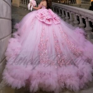 Customized Luxury Pink Quinceanera Dresses Beads Applique Prom Occasion Wear Tulle Ruffle Sweet 16 Dress Vestidos De 15 Anos