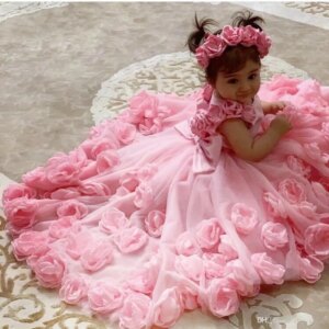 Pink African Flower Girl Dresses Ball Gown Tulle Floral Baby Little Girl Peageant Dress Gowns For Black Girls Customized