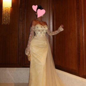 Mirror Dress Elegant Vintage Sweet Champagne Lace Crystal Beads Customized Formal Occasion Prom Dress Evening Party Gowns