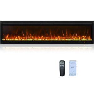 72″ Linear Electric Fireplace APP Touch Screen Remote Control 13×13 Flame Color Combinations Timer Thermostat Home Warmth Safe