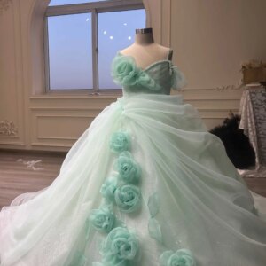 Mint Green Floral Children’s Skirt Cute Birthday Dress Skirt for Kids Girls Floral Print Gown for Kids