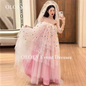 OLOEY Fairy Contrast Colored Prom Dresses Korean Photoshoot Strapless Women Wedding Party Gowns Sleeveless Soft Tulle Customized