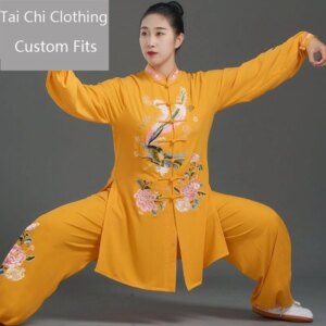 Tai Ji Suit Women’s White Double Silk Linen Embroidered Yufeng Spring and Autumn Shadowboxing Performance Exercise Clothing